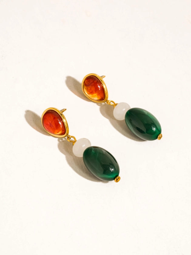 Burée 18K Boho Beaded Earrings - Green