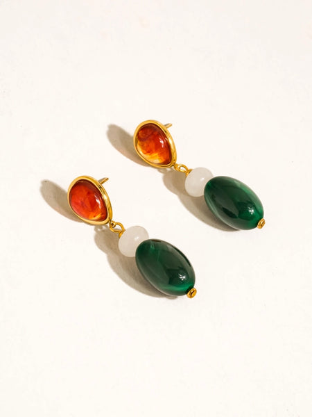 Burée 18K Boho Beaded Earrings - Green