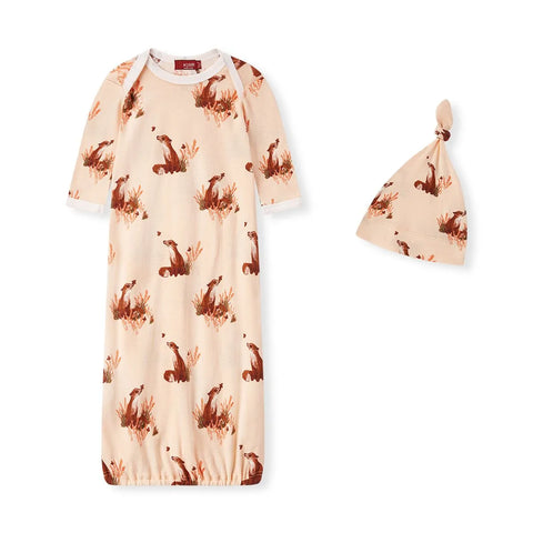 Organic NB Gown/Hat Set - Floral Fox