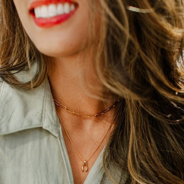Paperclip & Tiger's Eye Stone Pendant Necklace Set