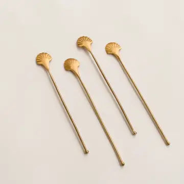 Brass Seashell Drink Stirrers - Set of 4