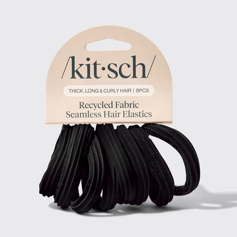 Recycled Black Seamless Hair Elastics - 8 pk