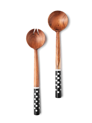Black Resin & Wood Salad Server - 2 Piece Set