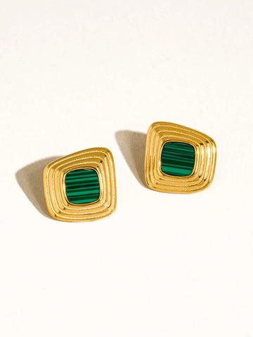 Solenne 18K Enamel Square Earrings - Green