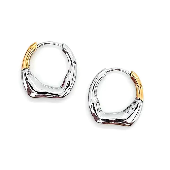 Elvo Irregular Huggie Hoops - Silver