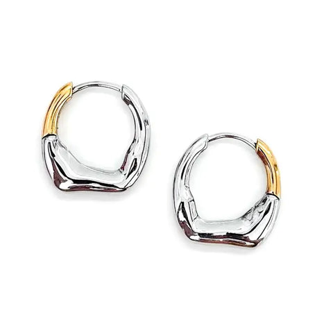 Elvo Irregular Huggie Hoops - Silver
