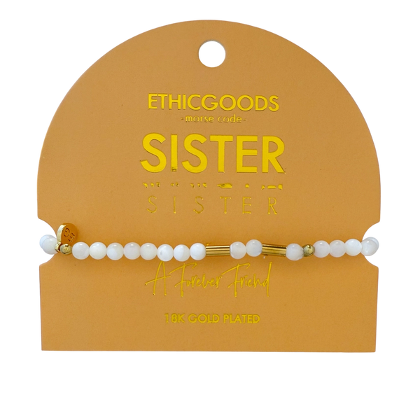 Morse Code Gold & Stone Bracelet - Sister