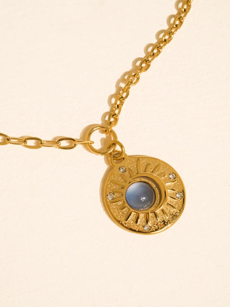 Moonlit 18K Blue Stone Medallion Necklace