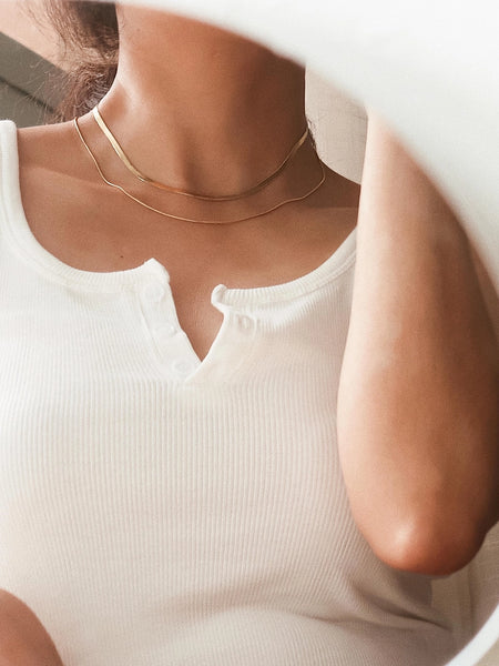Jean 18K Layered Flat Snake Chain Necklace