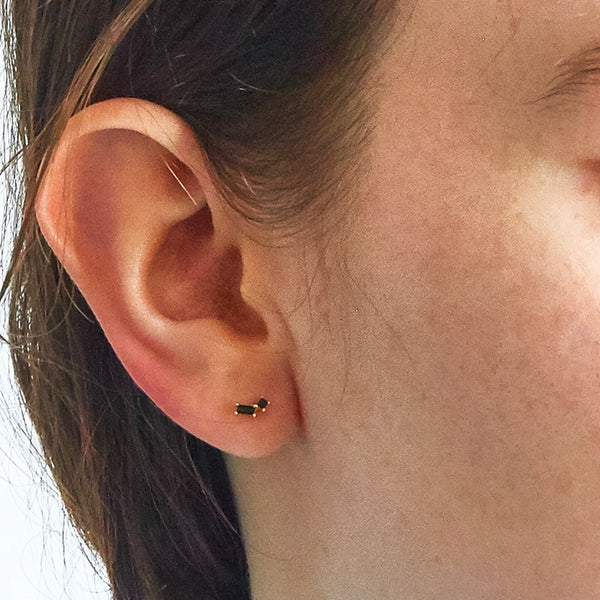 Gold Black Geometric Baguette Stud Earrings