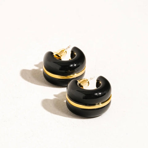 Arlo 18K Small C Hoop Earring - Black