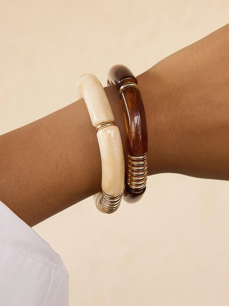 Cove 18K Chunky Resin Bangle - Brown