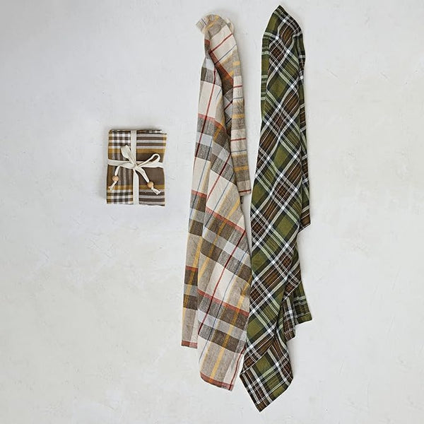 Cotton Tea Towels w/ Tie - Multi Color Plaid