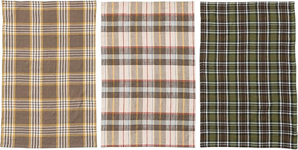 Cotton Tea Towels w/ Tie - Multi Color Plaid