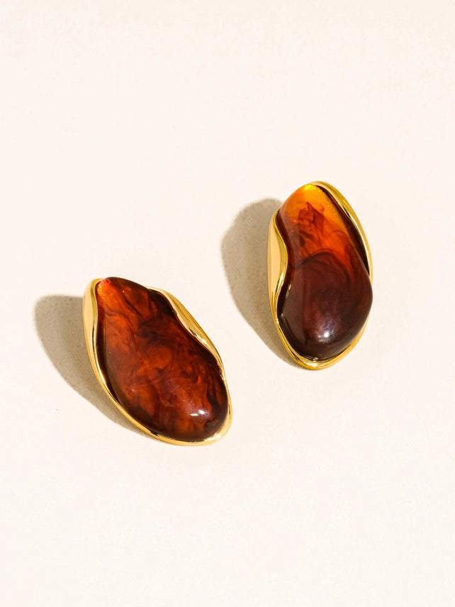 Maélie 18K Resin Drop Earrings - Brown