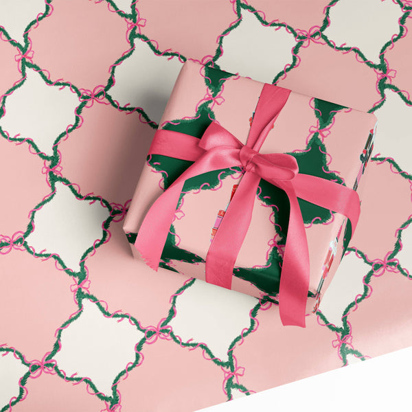 Pink Nutcracker/Trellis Bows Double Sided Gift Wrap, Set of 3
