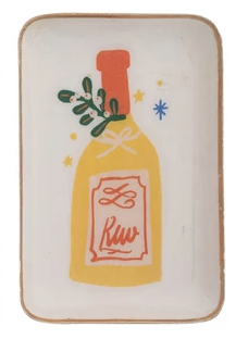 Enameled Metal Tray w/ Gold Edge - Wine Bottle