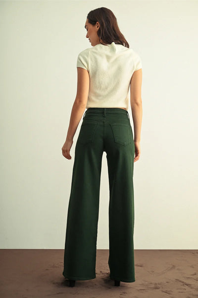High Rise Wide Leg - Dark Forest Green