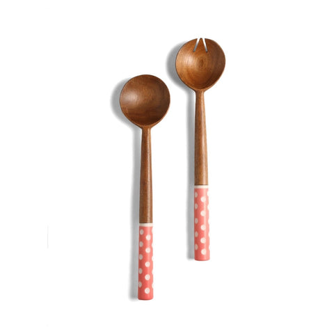Pink Resin & Wood Salad Server - 2 Piece Set