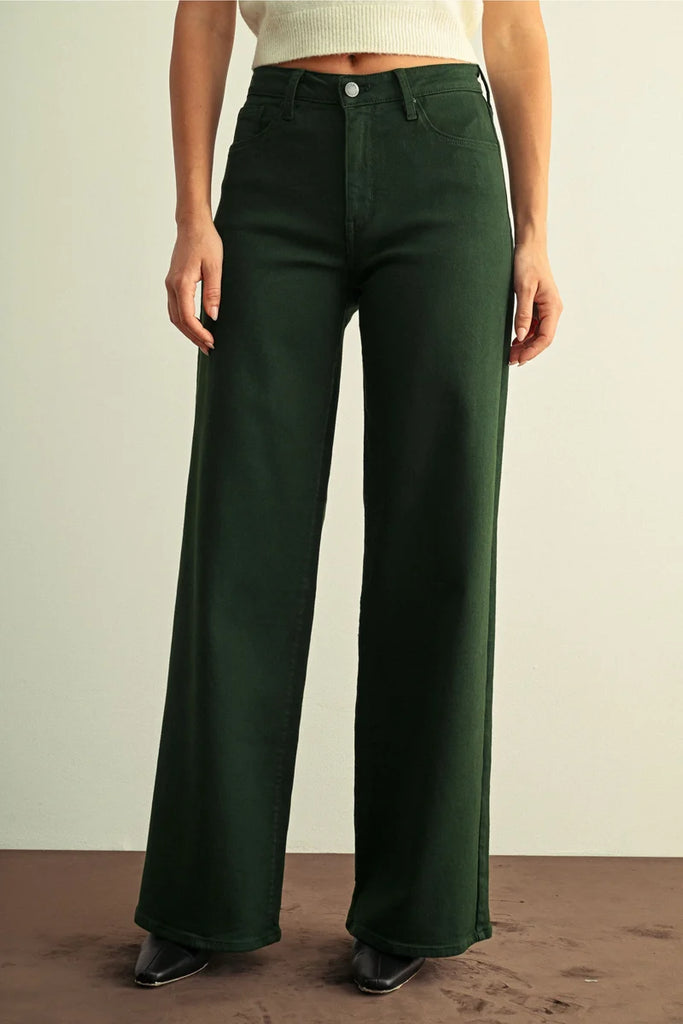 High Rise Wide Leg - Dark Forest Green