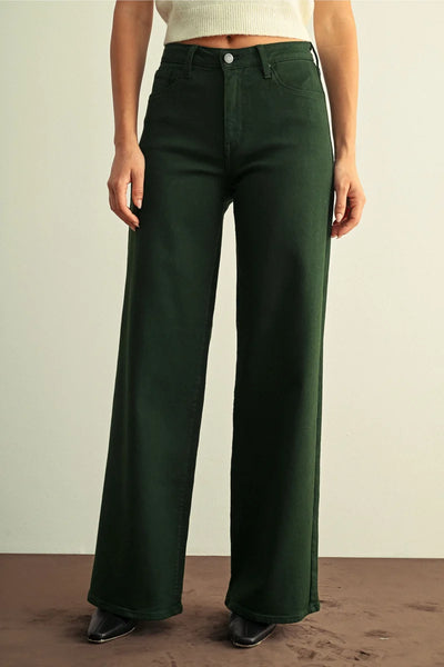 High Rise Wide Leg - Dark Forest Green