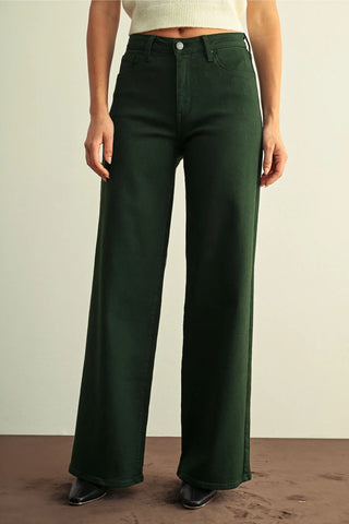 High Rise Wide Leg - Dark Forest Green