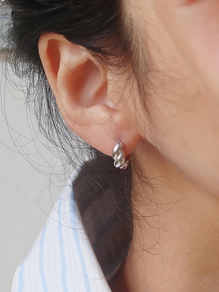 Silver Brea 18K Twisted Hoop Earrings