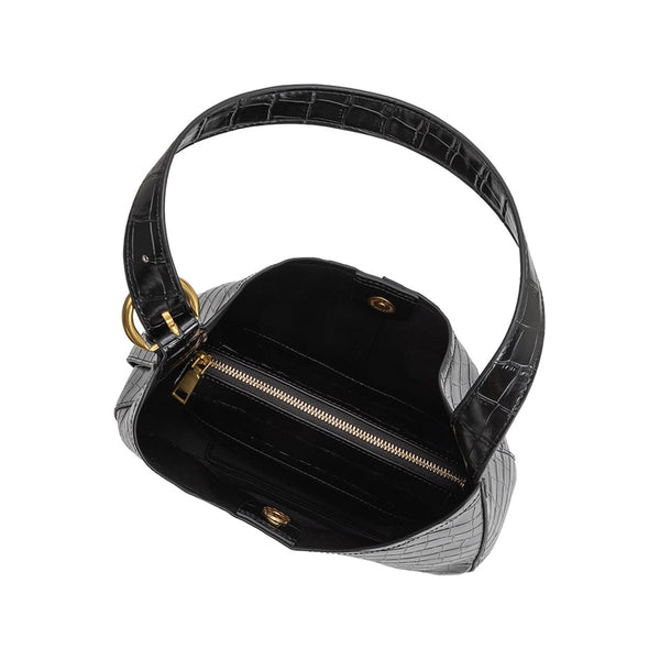 Stefanie Vegan Leather Shoulder Bag - Black
