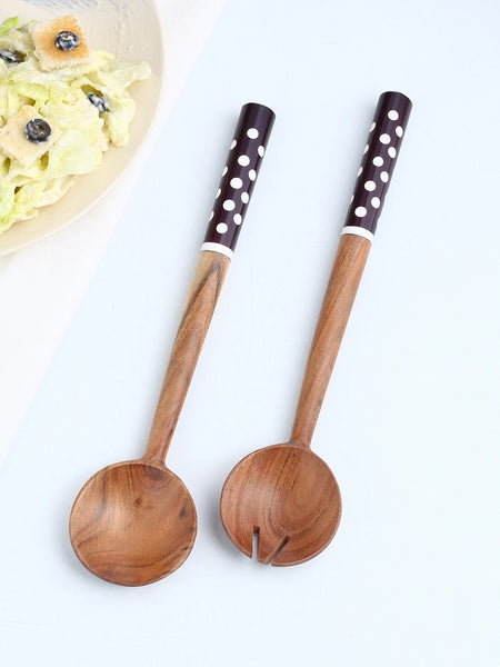 Black Resin & Wood Salad Server - 2 Piece Set