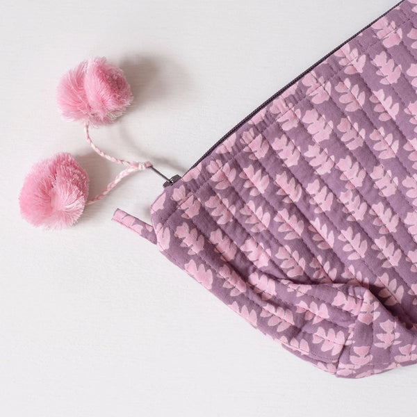 Orchid Pink Block Printed Makeup Pouch