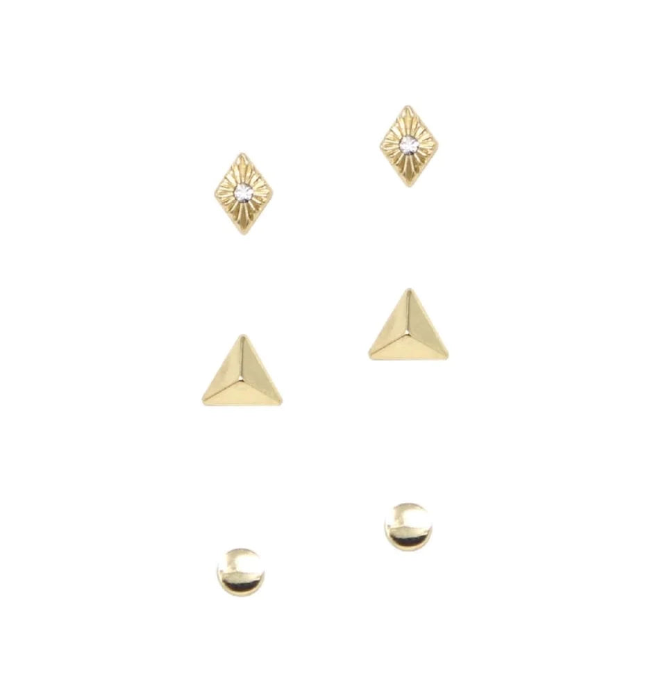 Gold Pyramid Stud Trio Earrings