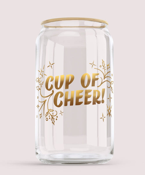 Cup of Cheer Gold 16 Oz Soda Can Glass