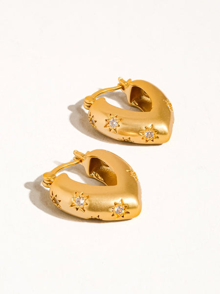 Desi 18K Gold Star Cz Heart Hoop Earrings