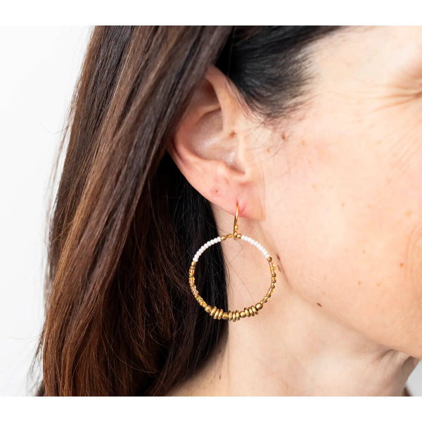 Color Blocked Brass Hoop - Jaguar