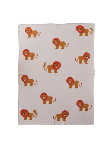 Knit Baby Blanket with Lions & Applique Manes
