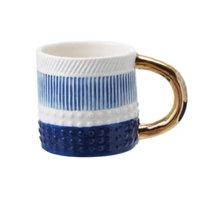 Handmade Mug with Embossed Pattern - Blue / Cream