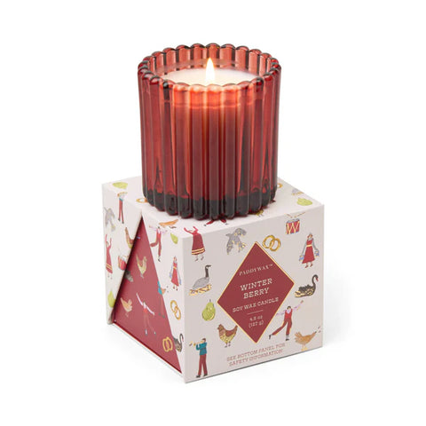 Ribbed Glass Candle in Box - Winter Berry