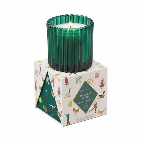 Ribbed Glass Candle in Box - Balsam & Fir
