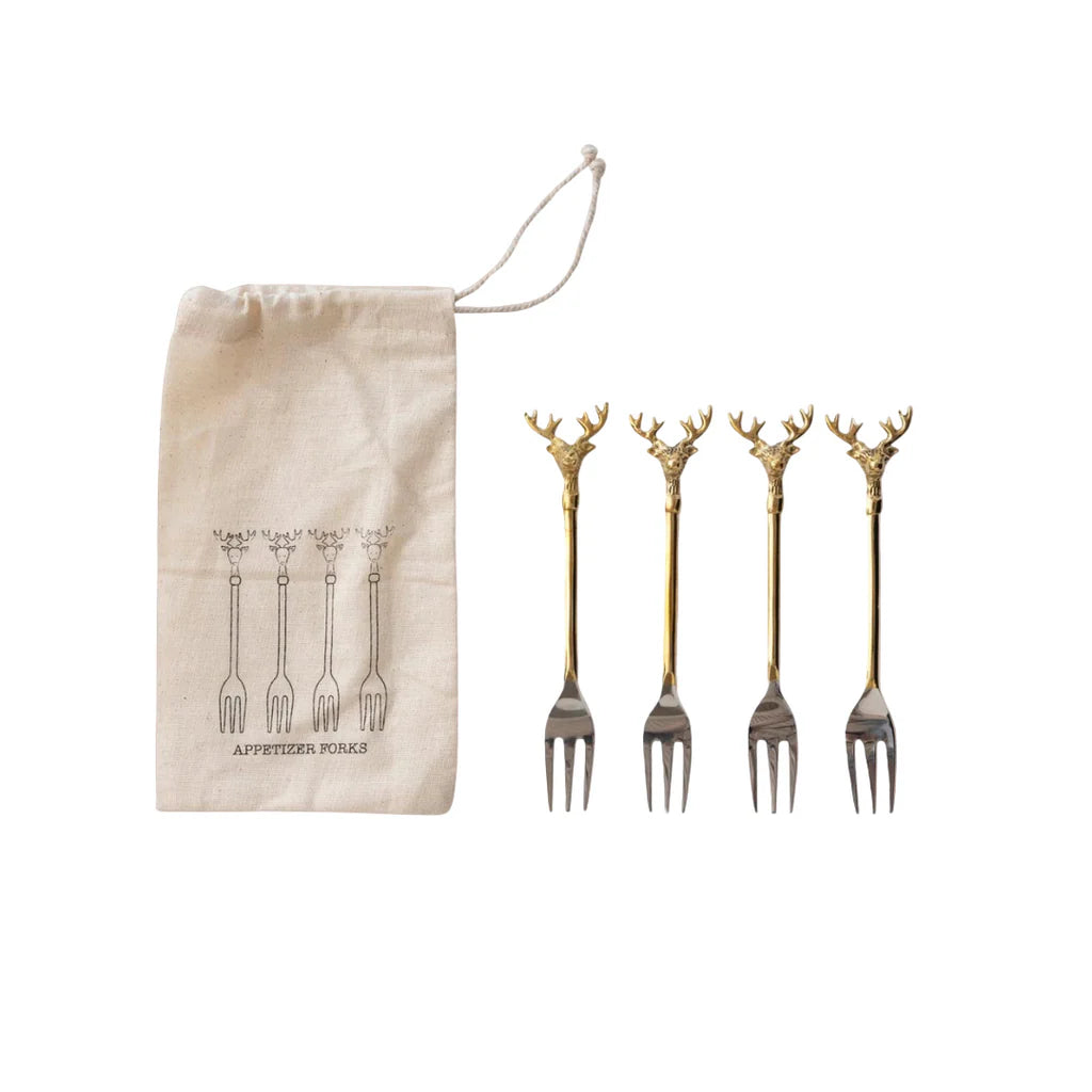Stainless Steel and Brass Forks - Reindeer