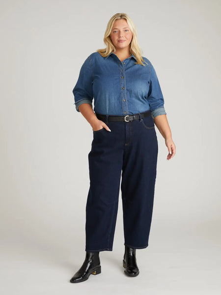 Cropped Barrel Jeans - Dark Indigo