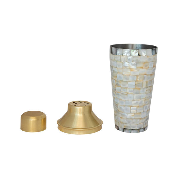Stainless Steel & Mother of Pearl Inlaid Cocktail Shaker