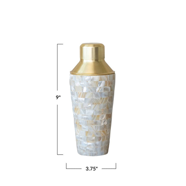 Stainless Steel & Mother of Pearl Inlaid Cocktail Shaker