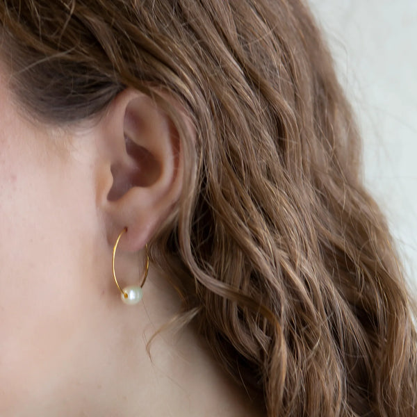 Gold Pearl Hoop Earrings