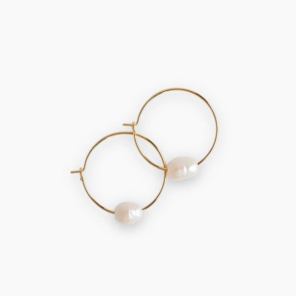 Gold Pearl Hoop Earrings