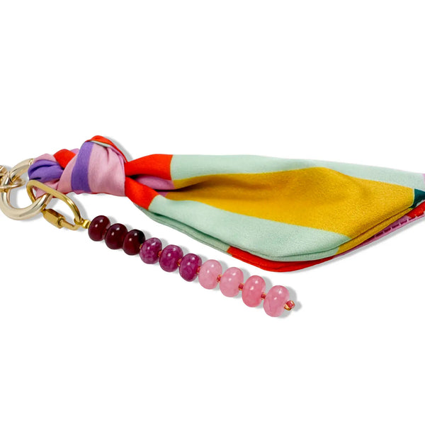 Silk and Gemstone Bag Charm - Bright Plaid