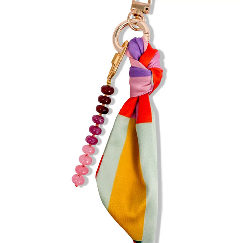 Silk and Gemstone Bag Charm - Bright Plaid