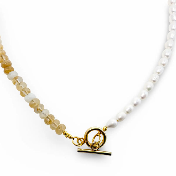 Harmony Gemstone Necklace - Pearl & Labradorite