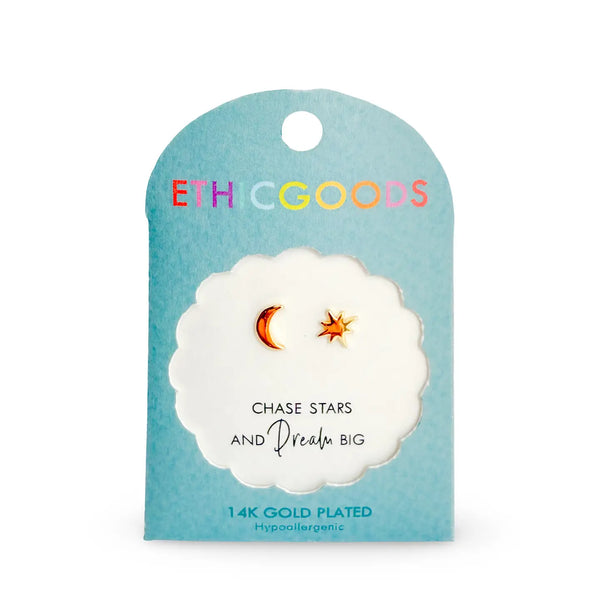 Moon & Star Tiny Stud Kids Earrings