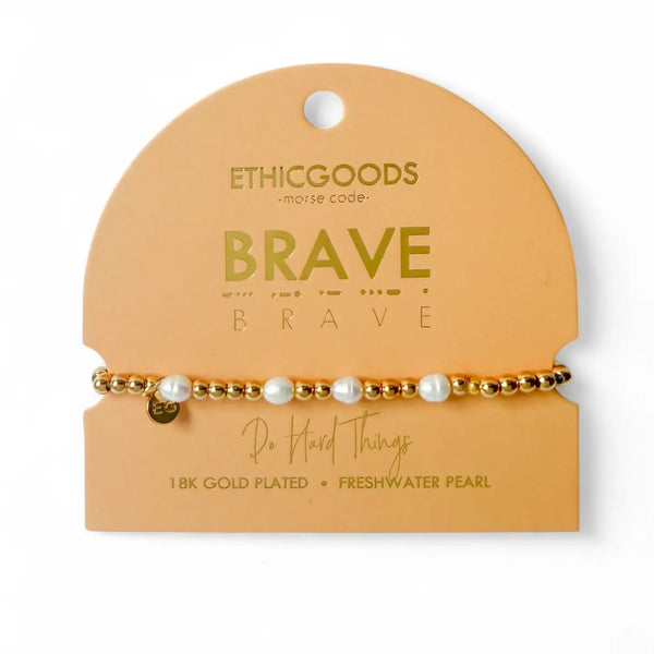 Pearl & Gold Morse Code Bracelet - Brave