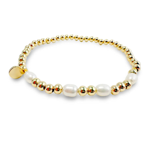 Pearl & Gold Morse Code Bracelet - Brave